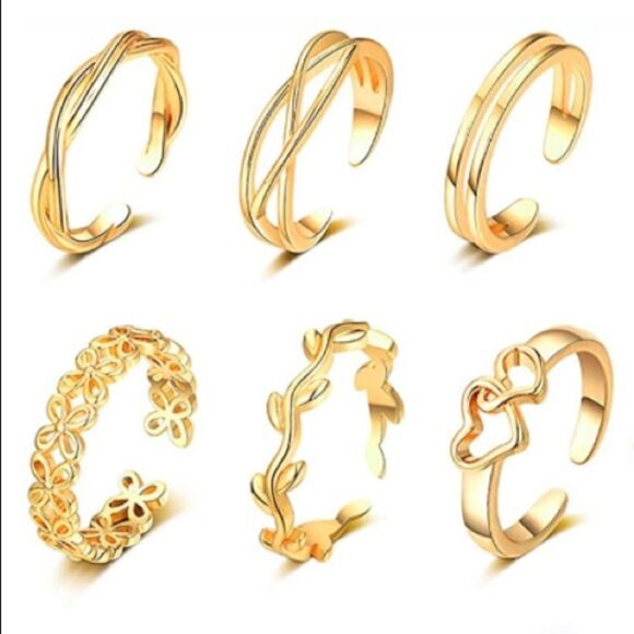 18K Yellow Gold Adjustable Boho Open Toe Rings - Set of 20 - Picture 2 of 10